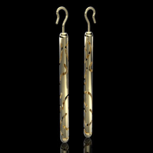 Agarthe earrings 18k gold open lattice cylindrical drop
