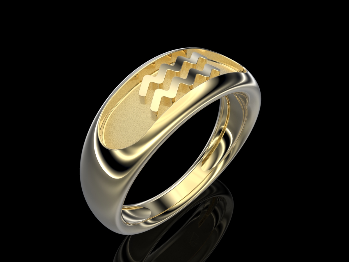 Aquarius R AuY Aquarius ring 18k yellow gold Aquarius glyph high relief