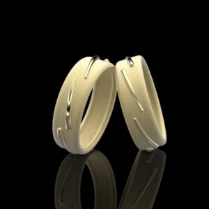 Arhinna ring 18k gold sand-brushed band polished incisions two-tone