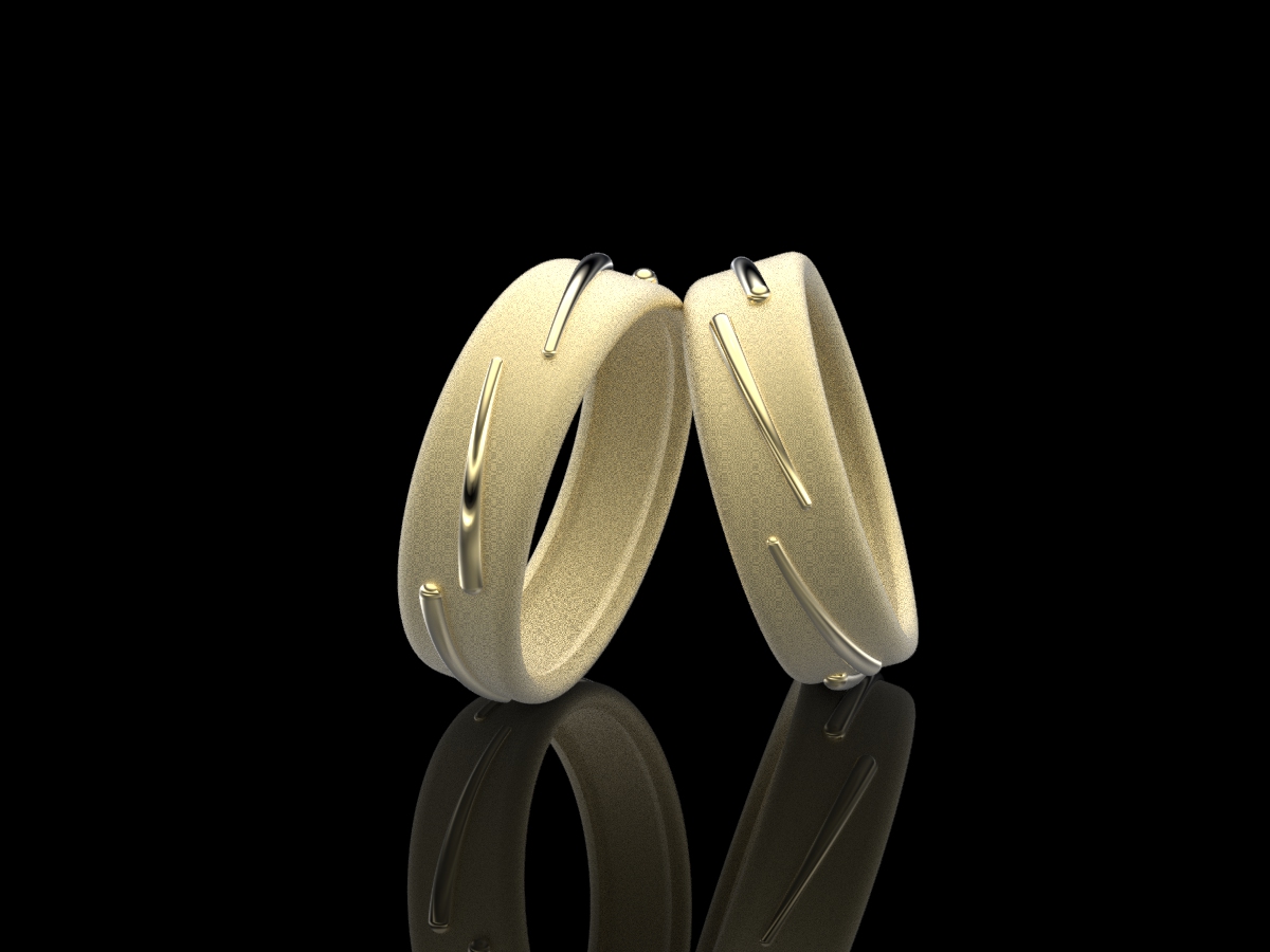 Arhinna R AuY Arhinna ring 18k gold sand-brushed band polished incisions two-tone