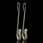 Arsyonee earrings 18k gold slender column scroll gemstone