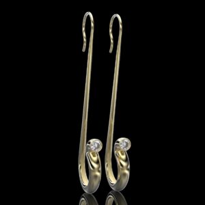 Arsyonee earrings 18k gold slender column scroll gemstone