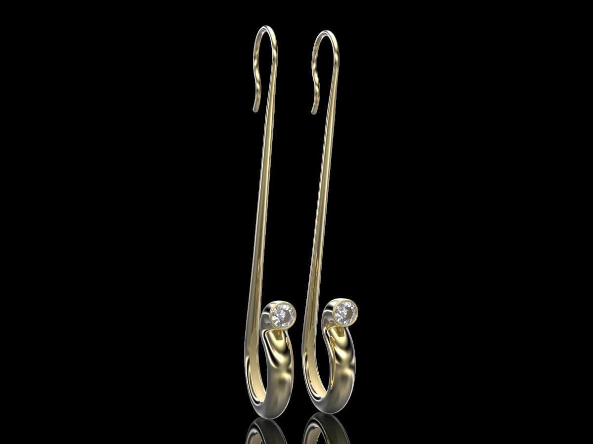 Arsyonee E AuY Dia Arsyonee earrings 18k gold slender column scroll gemstone