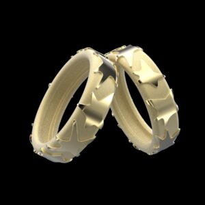 Asteria ring 18k gold wide band polished star forms sand-brushed