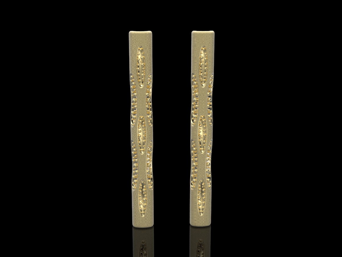 Aulyenee E AuY Aulyenee earrings 18k gold tall column granulation elliptical windows