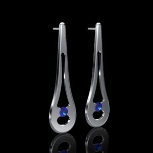 Ethainy Earrings in 18k white gold — open teardrop earrings set with a sapphires, inspired by Étaín of Irish mythology