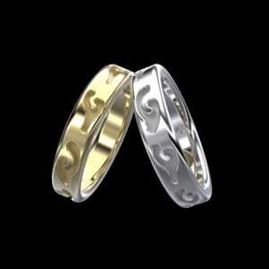 Heenalu Ring in 18k white and/or yellow gold — wave and boteh flame band inspired by Hawaiian surfing tradition and Persian Zoroastrian art