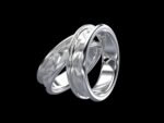 Meryn Ring in 18k white and white gold — faceted geometric Celtic wedding band with two-tone mixed metal option.