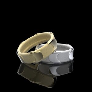 Nereydeen Ring in 18k yellow and white gold — wide organic matte band inspired by the Nereids, the sea nymphs of Greek mythology.